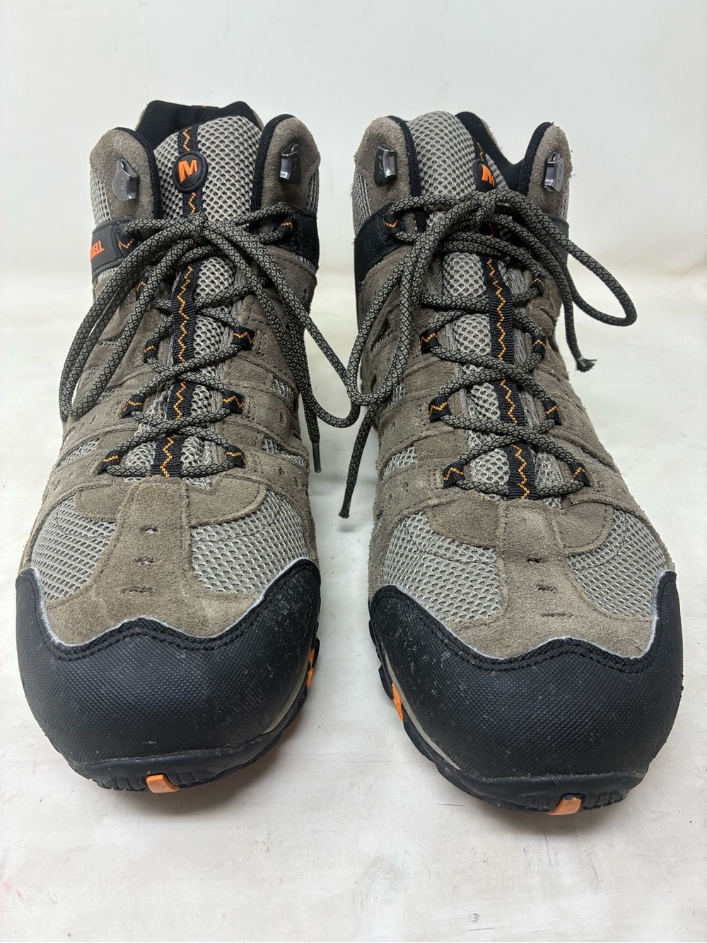 Merrell Gray Suede & Mesh Hiking Boots with Orange Accents